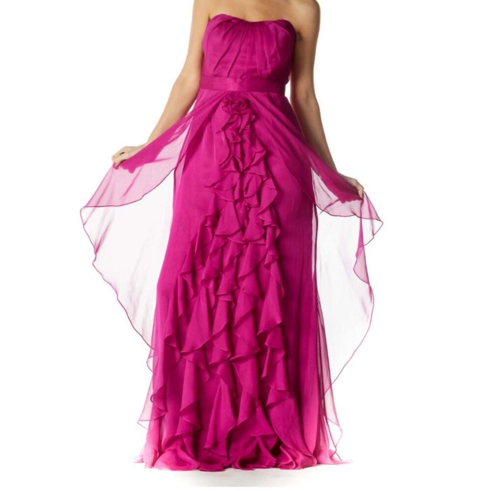 Strapless Ruffle Chiffon Gown